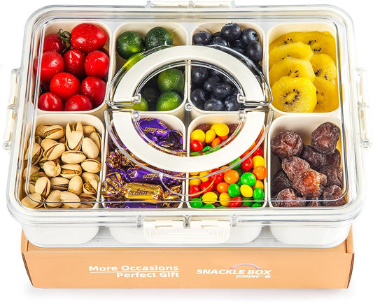 PANYEE Snack Box Container,Divided Serving Tray with Lid and Handle, Snackle box Charcuterie for Portable Snack Platters - Clear Organizer for Candy,Fruits,Nuts,Snacks-for Party,Entertaining,Picnic