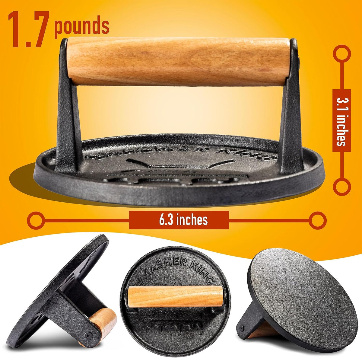 Premium Cast Iron Smash Burger Press incl. 25 Patty Paper