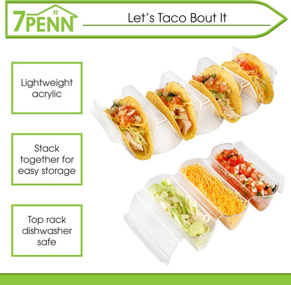 7Penn Taco Shells Holder Set of 4 - Toppings Tray to Taco Holder Stand Divided Serving Trays for Party and Dinner