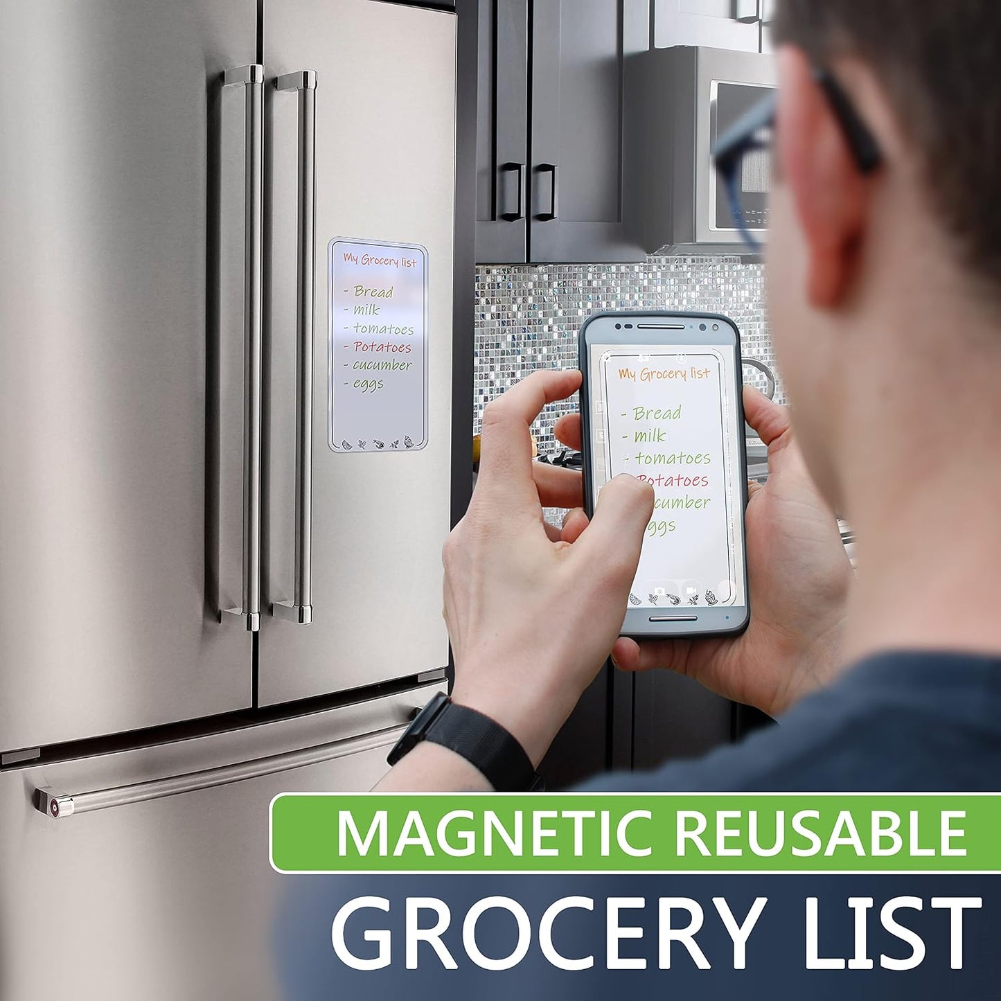 Dry Erase Grocery List for Fridge - 4.5 x 8.5 in White Dry Erase Shopping List for Fridge - Magnetic Grocery List Whiteboard Fridge Notepad - Erasable Grocery List Magnet Board for Refrigerator