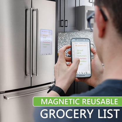 Dry Erase Grocery List for Fridge - 4.5 x 8.5 in White Dry Erase Shopping List for Fridge - Magnetic Grocery List Whiteboard Fridge Notepad - Erasable Grocery List Magnet Board for Refrigerator
