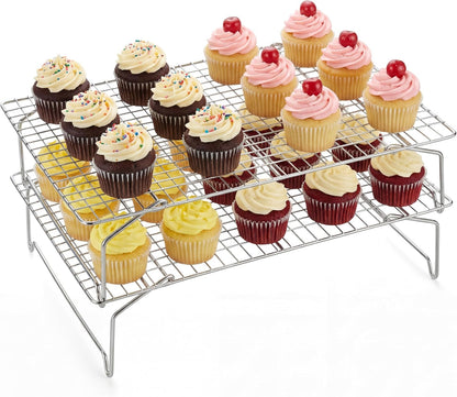 E-far Cooling Rack 15”x10”, 3-Tier Collapsible for Cooking and Baking