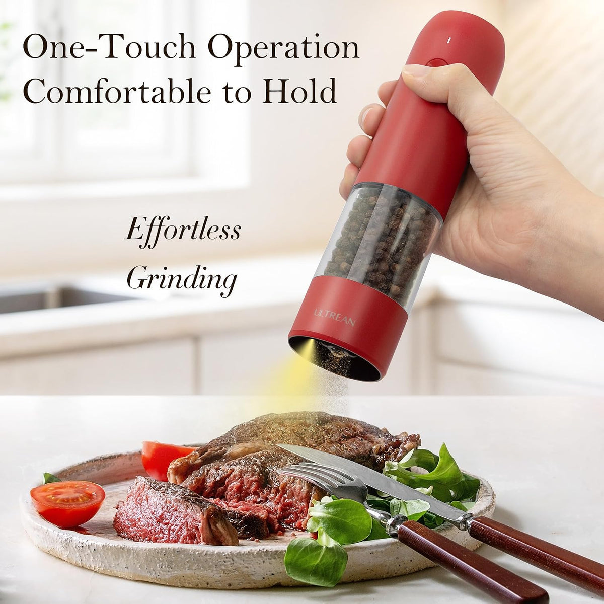 Ultrean Electric Salt and Pepper Grinder Set, Rechargeable,Matte Black