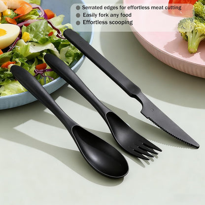 2 Pack Travel Utensils Set with Case, Wheat Straw Reusable Cutlery Set, Portable Spoon Knife Fork Tableware for Lunch Box, Picnic, Camping, Office, BPA Free for Adults Kids