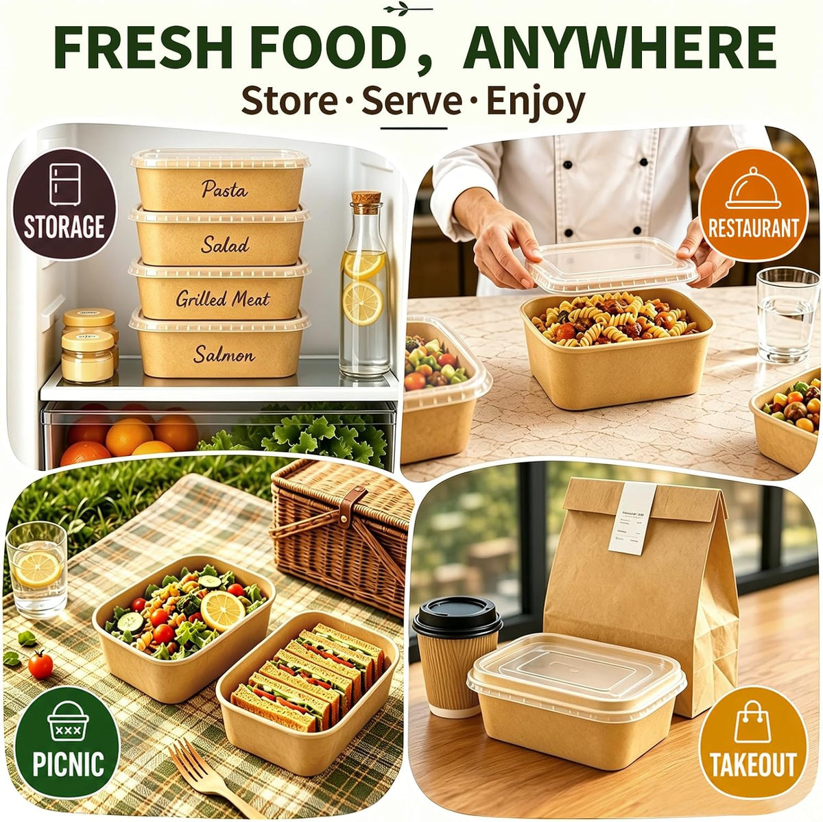 60 Pack 29OZ Disposable Meal Prep Containers, Paper Bowls With Lids