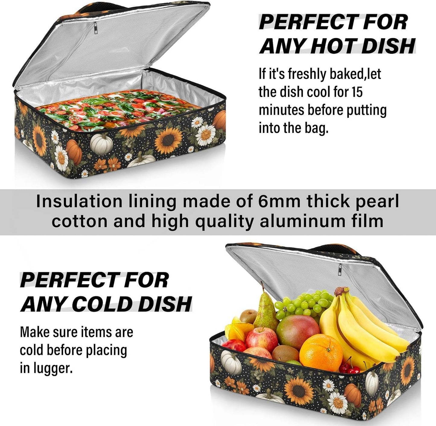 Casserole Carriers for Hot or Cold Food Reusable Casserole Dish Carrier Insulated Thermal Large Capacity Durable Perfect for Party Camping Family Gatherings Yellow Fish - Colors B