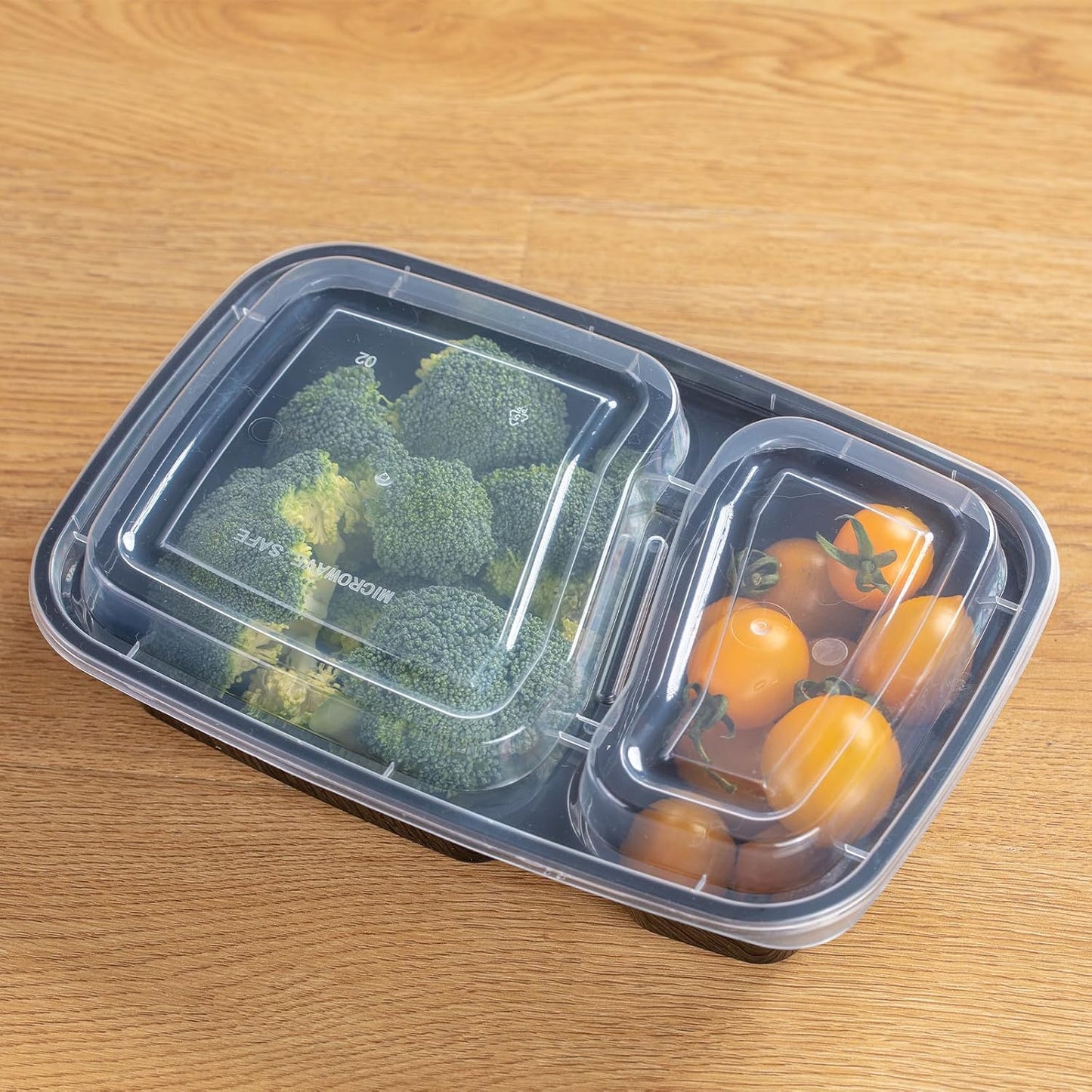 30oz Meal Prep Containers Bulk 50-Pack - 2-Compartment with Lids, Leakproof, Microwave/Freezer/Dishwasher Safe - Commercial Food Storage, Black