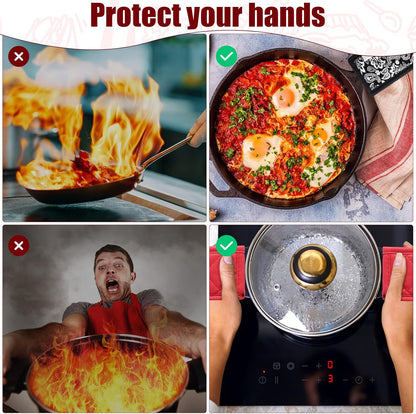Geiserailie 8 Pcs Cast Iron Skillet Handle Cover Heat Resistant Pan Handle Sleeve Non Slip Pot Holders Machine Washable Handles Mitts for Kitchen Cooking Tools, 4 Styles(Retro Style)