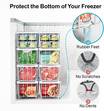 iSPECLE Deep Freezer Organizer Bins, 5 Pack Chest Freezer Baskets for 7 Cu.Ft, Stackable Wire Chest Freezer Organizer Bins for Small Food, Strong Metal with Handles for Meat and Veggies, Black