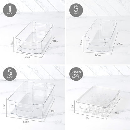 Oizeir 8 Pack Clear Plastic Storage Bins with Handles – Stackable Fridge Organizer Bins for Refrigerator, Freezer, Pantry, Kitchen Cabinet & Cupboard Organization, BPA-Free Acrylic, Transparent