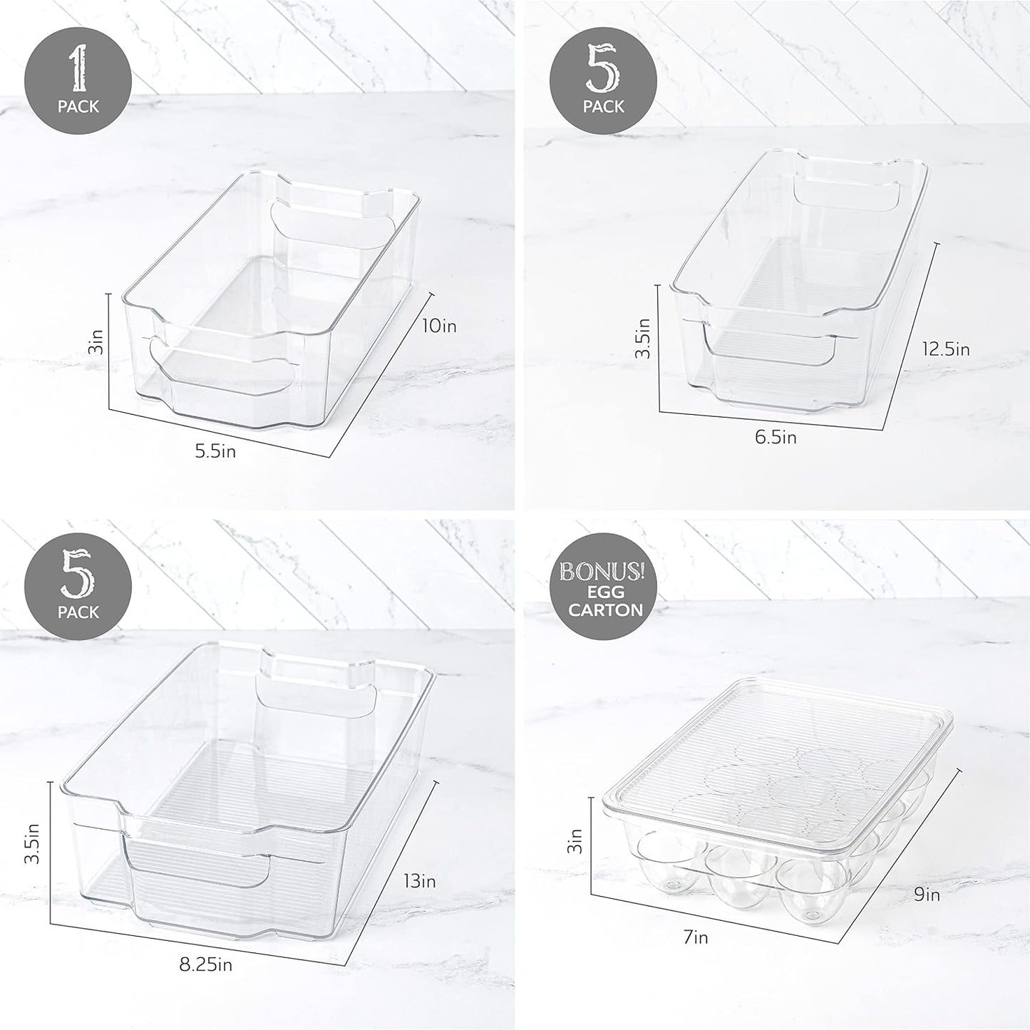 Oizeir Clear Pantry Organizer Bins 8-Pack - Fridge Organizer with 3 Removable Dividers, Ideal for Kitchen, Pantry, Refrigerator, Freezer, and Snack Storage