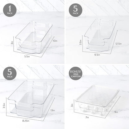 Oizeir Clear Pantry Organizer Bins 8-Pack - Fridge Organizer with 3 Removable Dividers, Ideal for Kitchen, Pantry, Refrigerator, Freezer, and Snack Storage