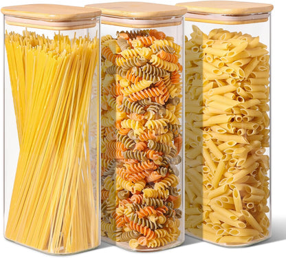 ComSaf Glass Storage Containers With Lids 6-Pack (0.7qt/1.2qt/1.6qt), Glass Pantry Storage Containers, Rectangular Glass Jars With Lid, Glass Canisters For Kitchen Flour Cereal Sugar Tea Coffee Bean