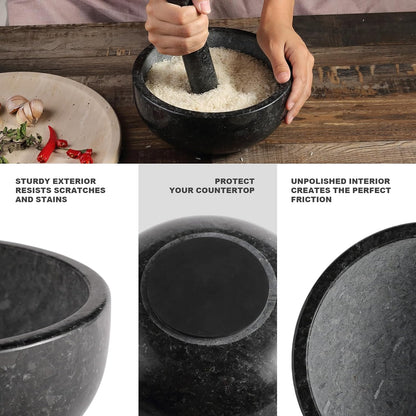Koville Luxury Marble Mortar and Pestle Set, 7"-4cups Grinder Bowl for Guacamole, Salsa, Pill Crusher, Spice, Herb, Garlic, Nut, Heavy Duty Grinder for Kitchen