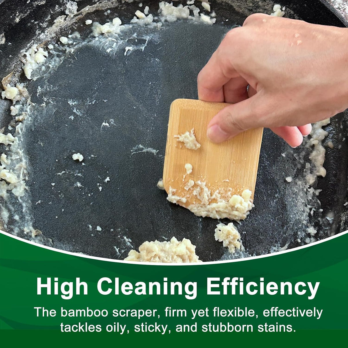 Bamboo Pan Scraper, Pot Scraper, Food Scraper, Kitchen Scraper Tools for Cast Iron Skillets, Cookware, Dishes, Pans and Pots