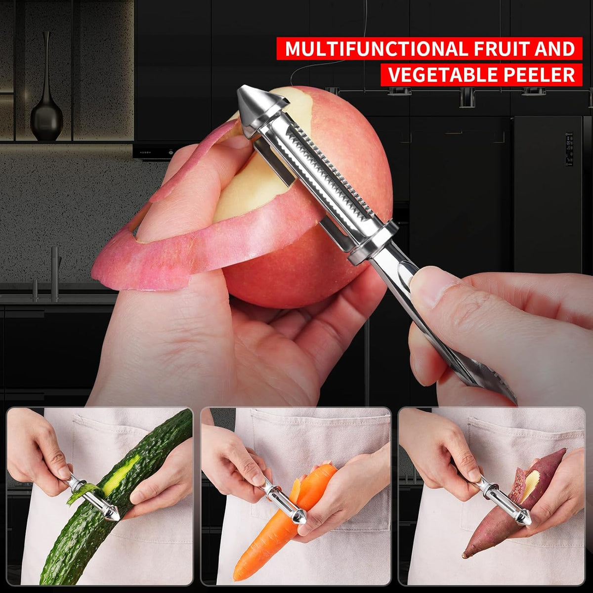 MAD SHARK Ultra Sharp Vegetable Peelers for Kitchen 10 Years No Rust Stainless Steel Serrated Potato Peeler Easy to Use Y Peeler with Durable Non-Slip Ergonomic Grips for Carrots, Fruits, Veggie