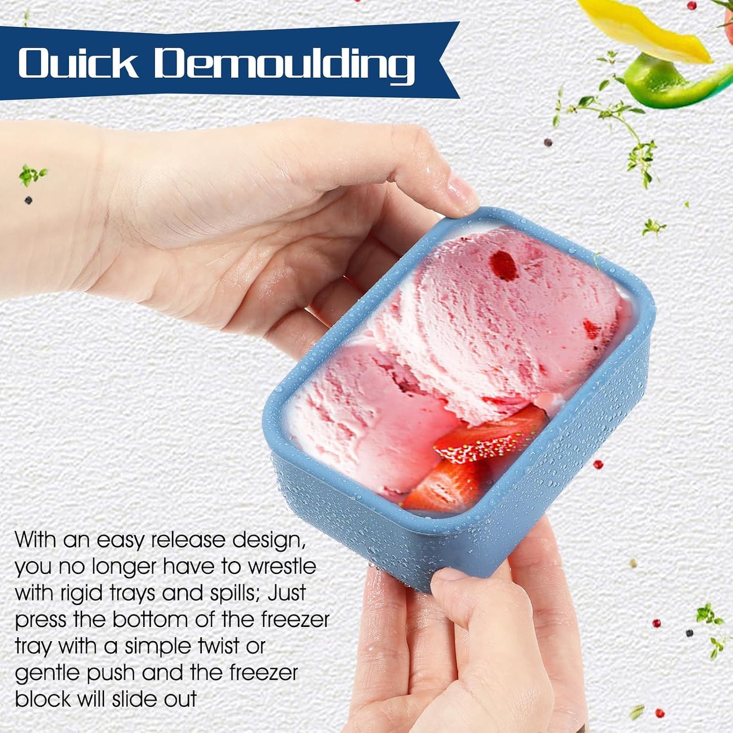 Lemecima 8 Pcs 1 Cup Silicone Freezer Trays with Lid - Rectangle Soup Freezer Containers - Reusable Food Preserving Tray - Freezing Ice Trays for Soups Sauces Stews (Sage Green, Dark Blue)