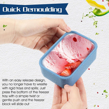 Lemecima 8 Pcs 1 Cup Silicone Freezer Trays with Lid - Rectangle Soup Freezer Containers - Reusable Food Preserving Tray - Freezing Ice Trays for Soups Sauces Stews (Sage Green, Dark Blue)