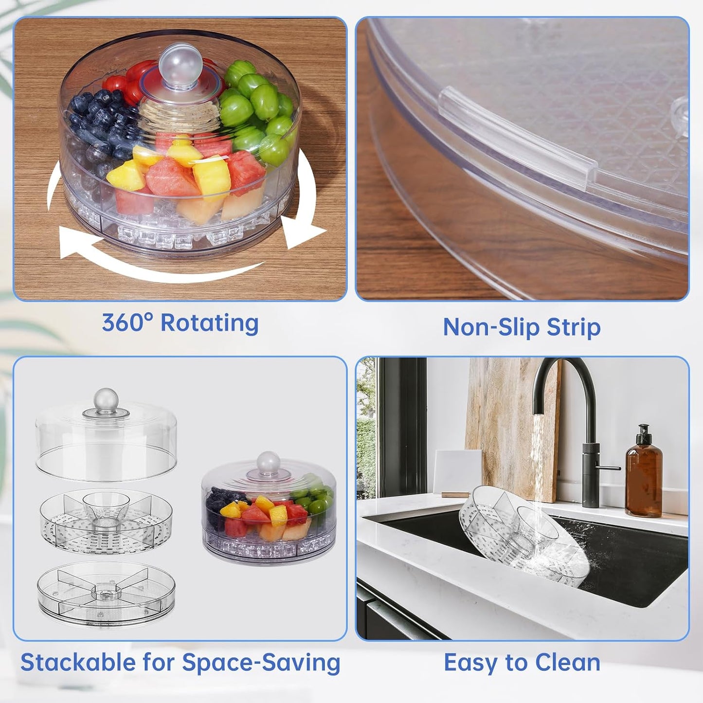 NiHome Rotating Serving Tray with Lid and Compartments, Portable BPA-Free Plastic Serving Tray for Nuts, Fruits, Candy & Crackers, Snack Organizer for 2–4 People, Parties, Travel & Home Entertaining