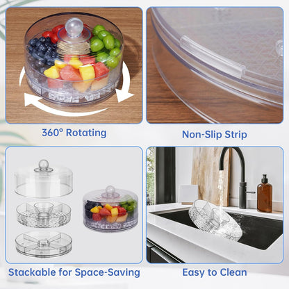 NiHome Rotating Serving Tray with Lid and Compartments, Portable BPA-Free Plastic Serving Tray for Nuts, Fruits, Candy & Crackers, Snack Organizer for 2–4 People, Parties, Travel & Home Entertaining