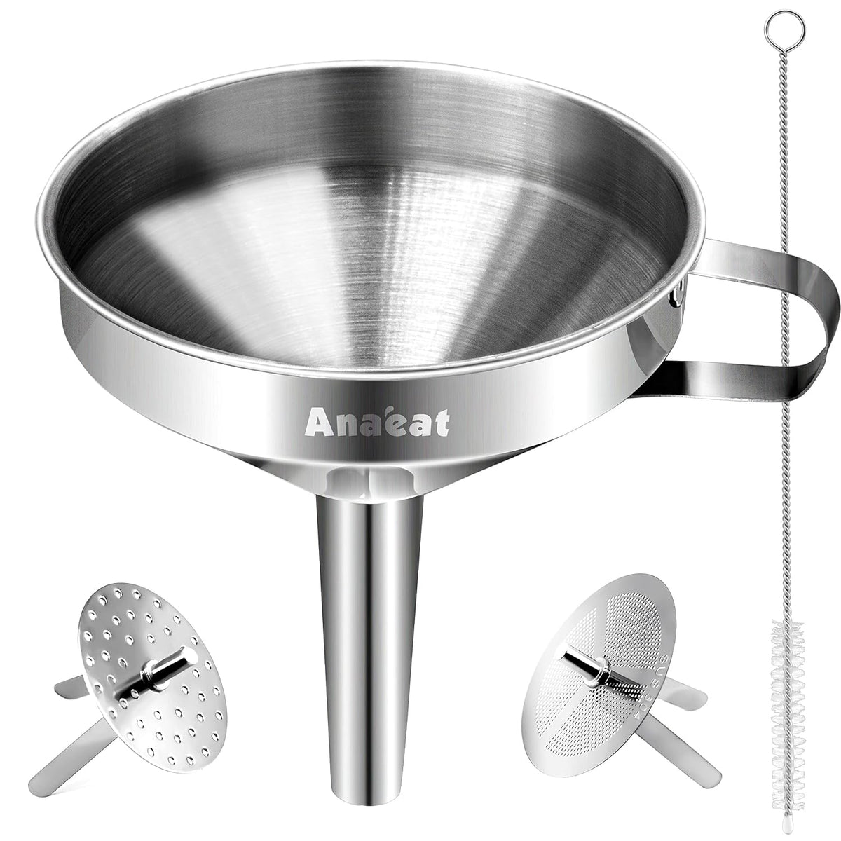 Anaeat Stainless Steel Mini Kitchen Funnel Set, Durable Metal Filling Funnels for Transferring Liquid, Dry ingredients, Cosmetic Lotion, Fluid, Spices, Powder - Food-Grade & High Heat Resistant
