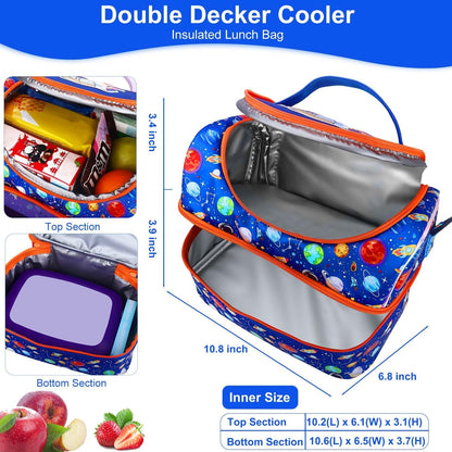 RHCPFOVR Kids Lunch Bag - Double - Decker Cooler Insulated Lunch Box for Boys Girls,Washable Lunch Bag with Strap and Reusable Toddler Lunchbox for School and Daycare