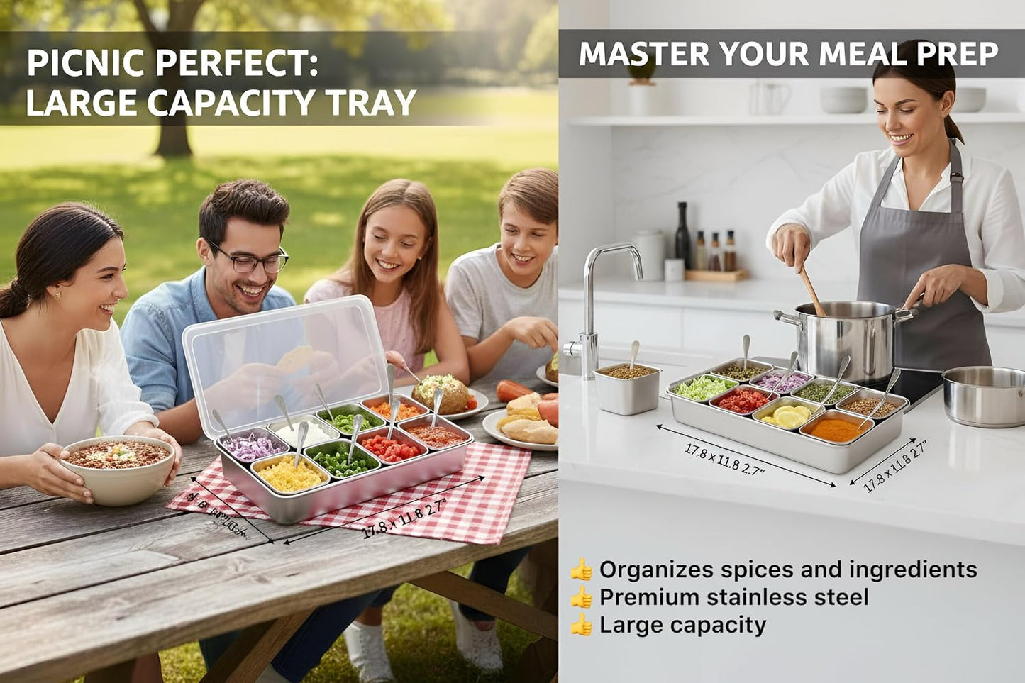 Stainless Steel Yakumi Pan, Yakumi Pans, Yakumi Mise En Place, Mise En Place Containers, Japanese Food Container, Condiment Containers, Multi Compartment Food Containers (8 Compartment)