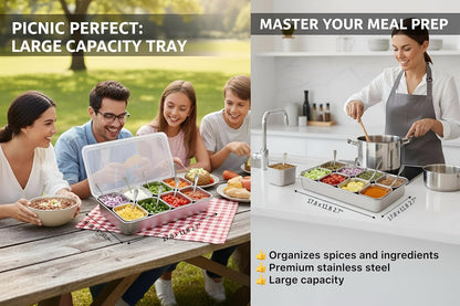 Stainless Steel Yakumi Pan, Yakumi Pans, Yakumi Mise En Place, Mise En Place Containers, Japanese Food Container, Condiment Containers, Multi Compartment Food Containers (8 Compartment)