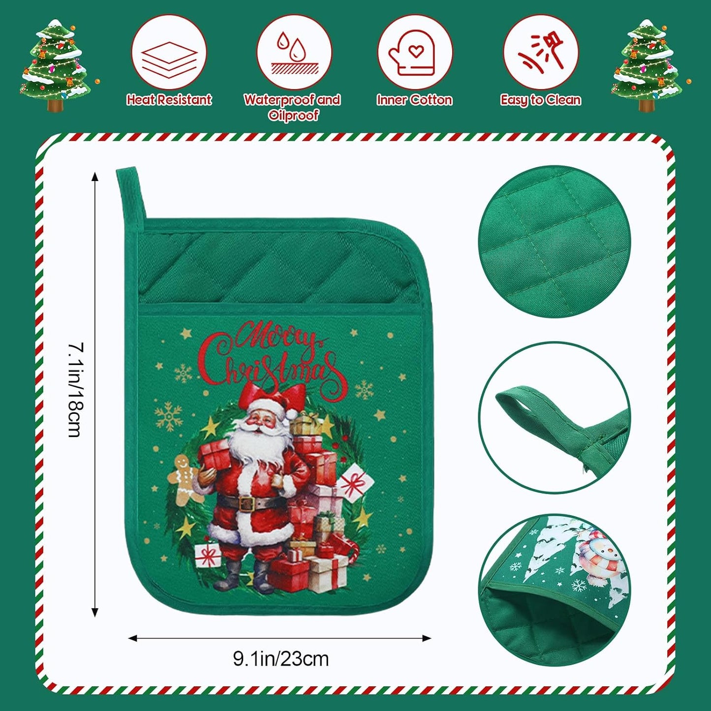 Zhehao 12 Pcs Christmas Silicone Spatulas Pot Holders Set Heat Resistant Pot Holders with Pocket Baking Gifts for Christmas Gift Party Supplies (Vibrant Christmas Style)