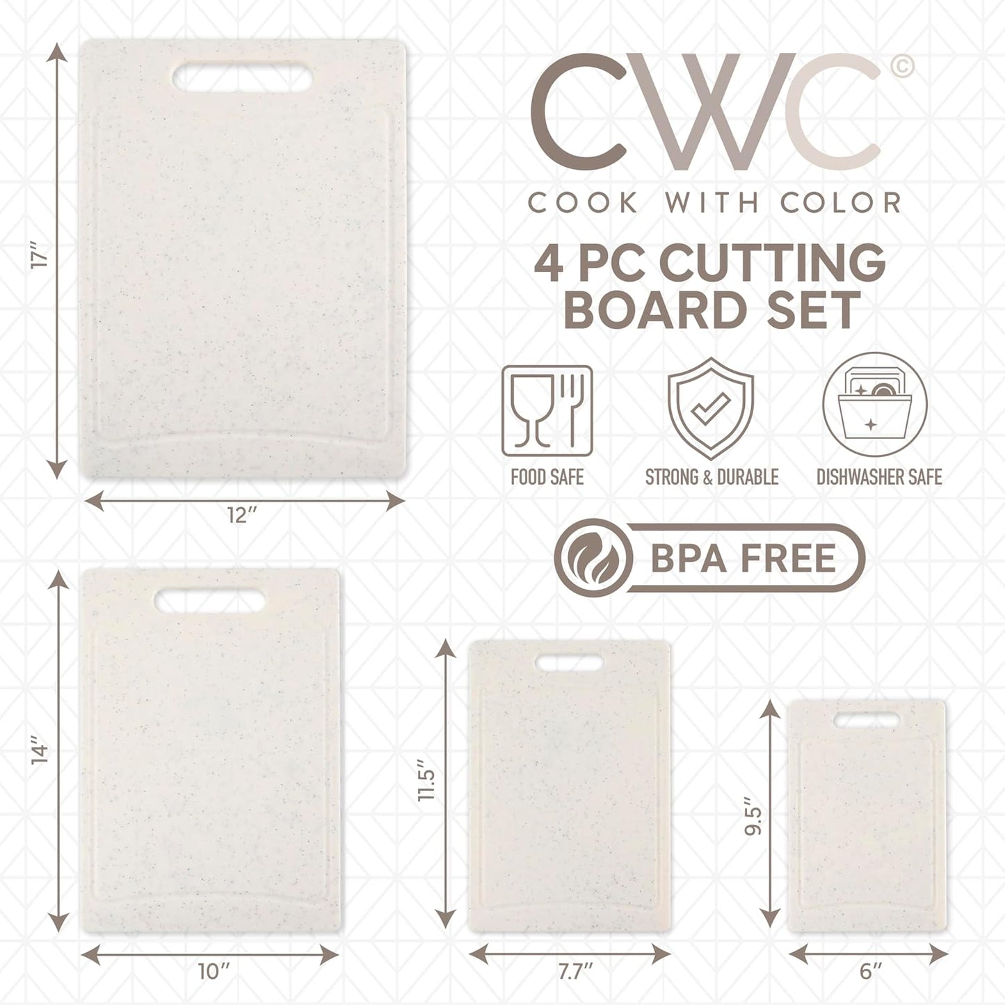 COOK WITH COLOR Non-Slip Cutting Board Set – Kitchen Essentials with Easy Grip Handle for Meat, Veggies, and Fruits, 3 Cutting Boards, Speckled White