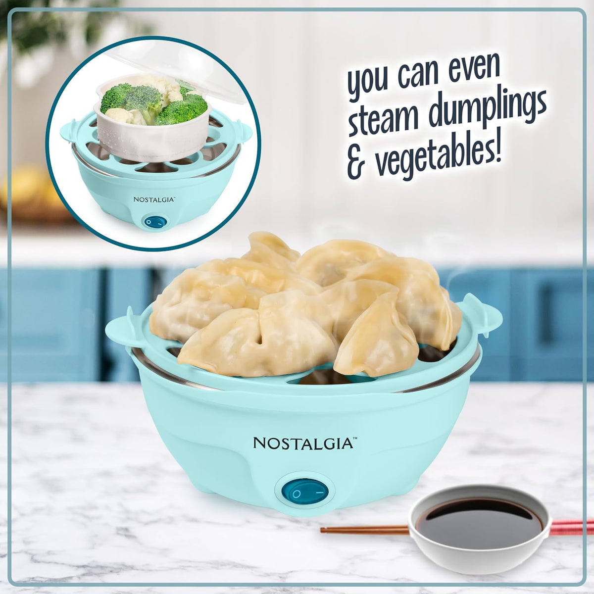 Nostalgia Retro Electric Large Hard-Boiled Egg Cooker, 7 Capacity, Poached, Scrambled, Omelets, Whites, Sandwiches, for Keto & Low-Carb Diets, Aqua