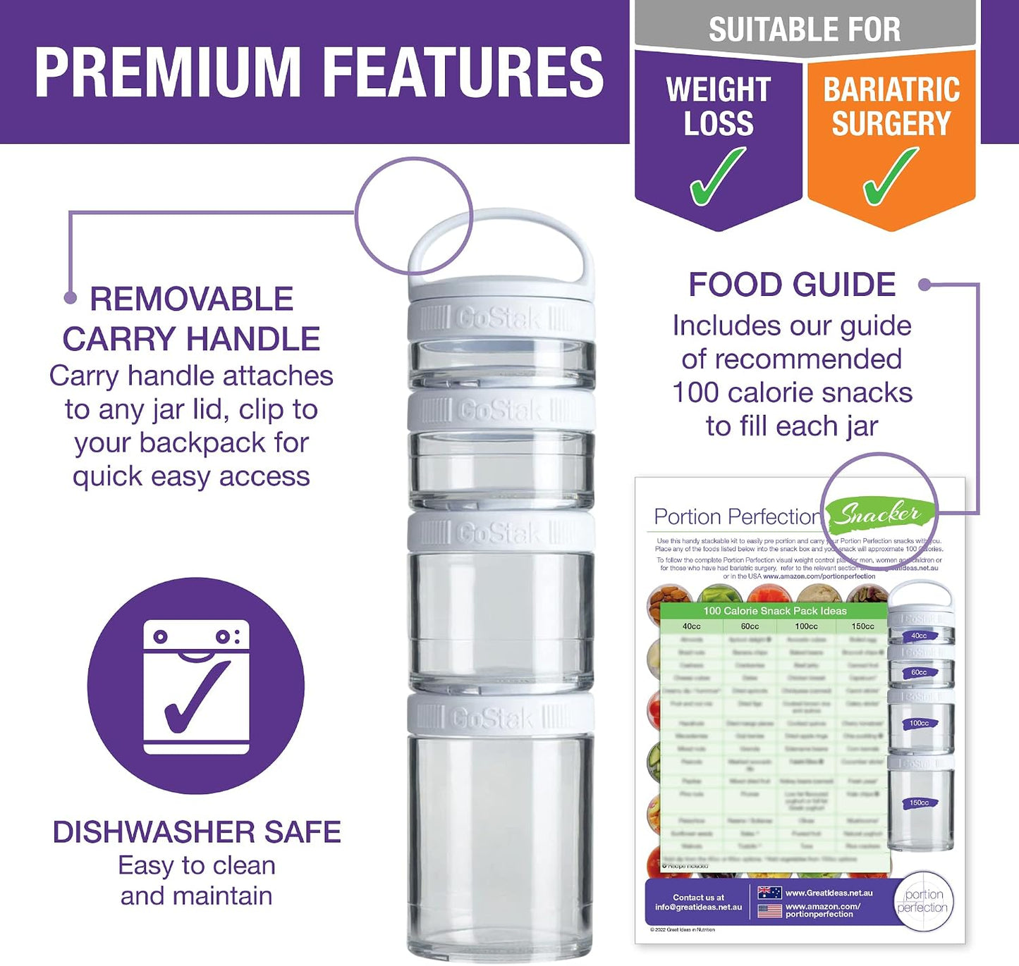 Kit-n-Karry Portion Control Containers with Bag Included - Food Portion Container, Stackable Snack Containers, Insulated Pail, Ice Brick, Portable Cutlery Kit, Dressing Container and Napkin