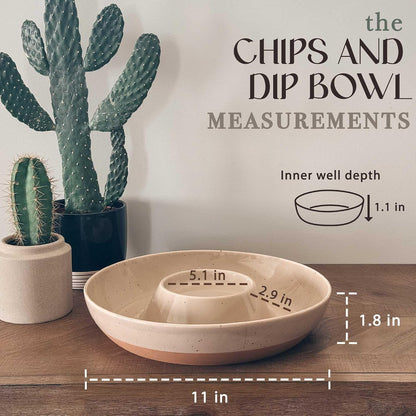 Mora Ceramic Chips and Dip Serving Tray: Large Divided Party Bowl Set for Chips & Salsa, Veggies & Dip, Fruit, Snacks, Entertaining, Hosting, etc. Minimalist Design for the Modern Hostess - White