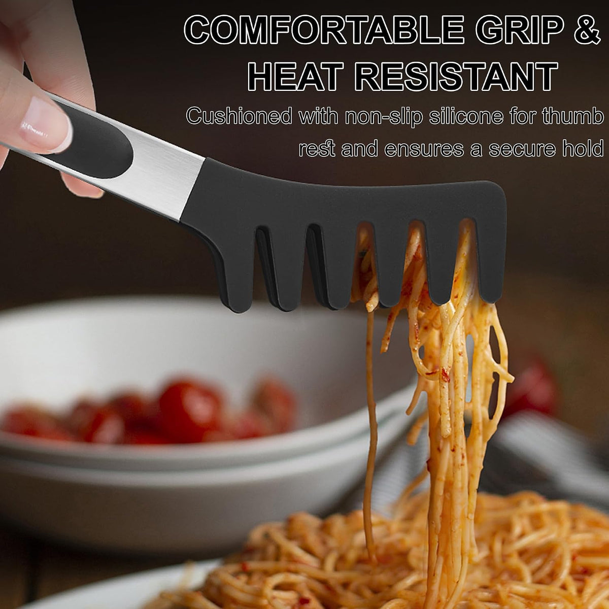 2 PCS Pasta Tong Spaghetti Tongs, 9" & 12-Inch Heat Resistant Pasta Tongs