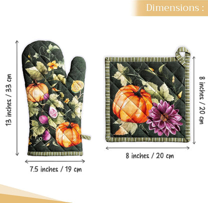 Maison d' Hermine 100% Cotton Oven Mitt & Pot Holder Set (7.5"x13" & 8"x8") - Colors C