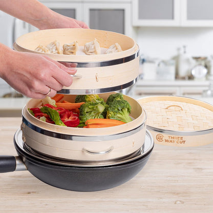 Bamboo Steamer Basket 10 Inch Extra Deep Easy Lift Handles Dumpling Steamer