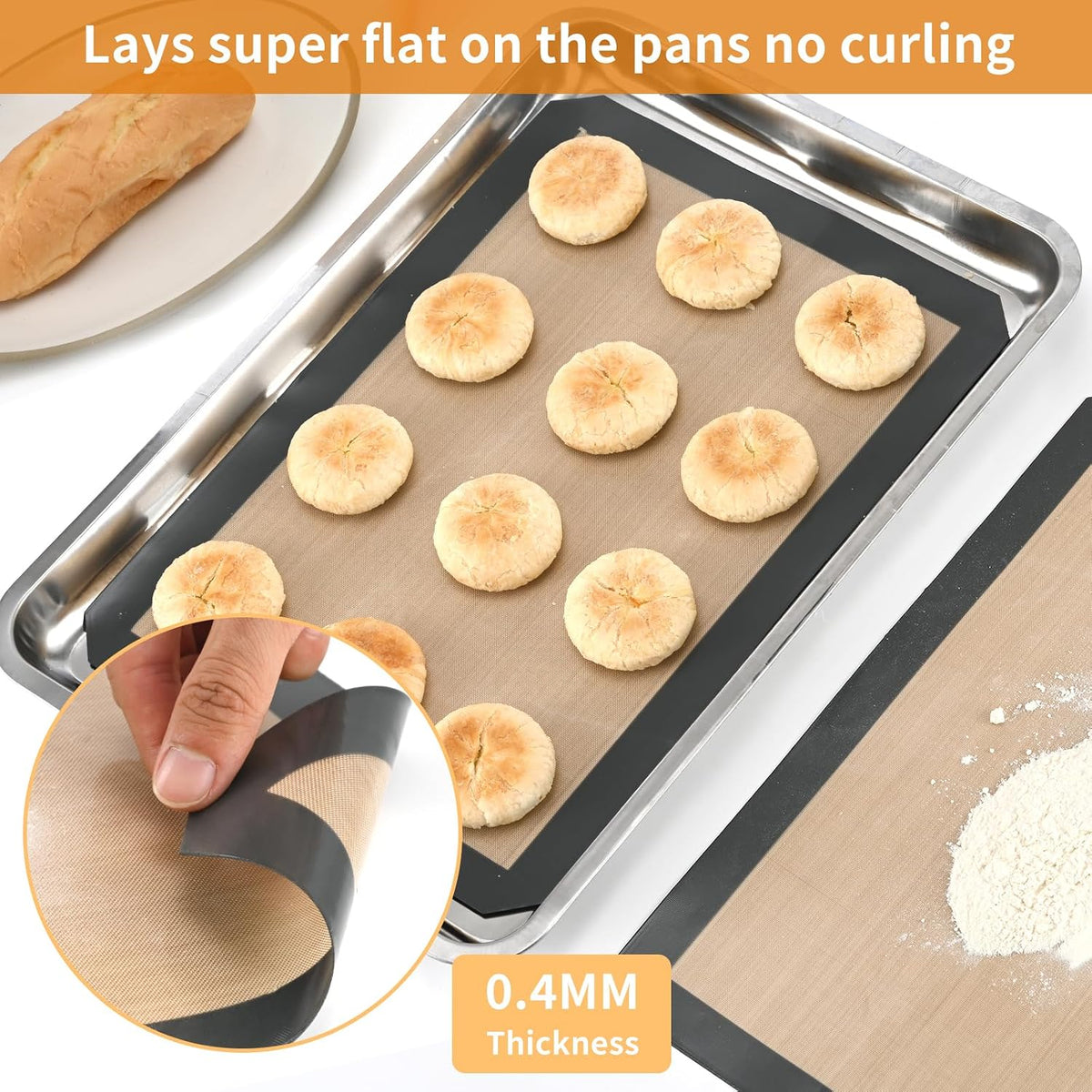 Luckyiren 2 Pack Silicone Baking Mat Set, Nonstick Half Sheet, Orange/Beige