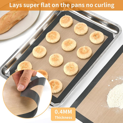 Luckyiren 2 Pack Silicone Baking Mat Set, Nonstick Half Sheet, Orange/Beige