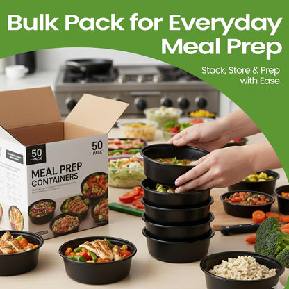 Velzy 10 PCs Microwavable Round Meal Prep Containers with Lids Reusable – 24 oz (3 Cups) Meal Prep Bowls with Lids Set, Microwave Safe