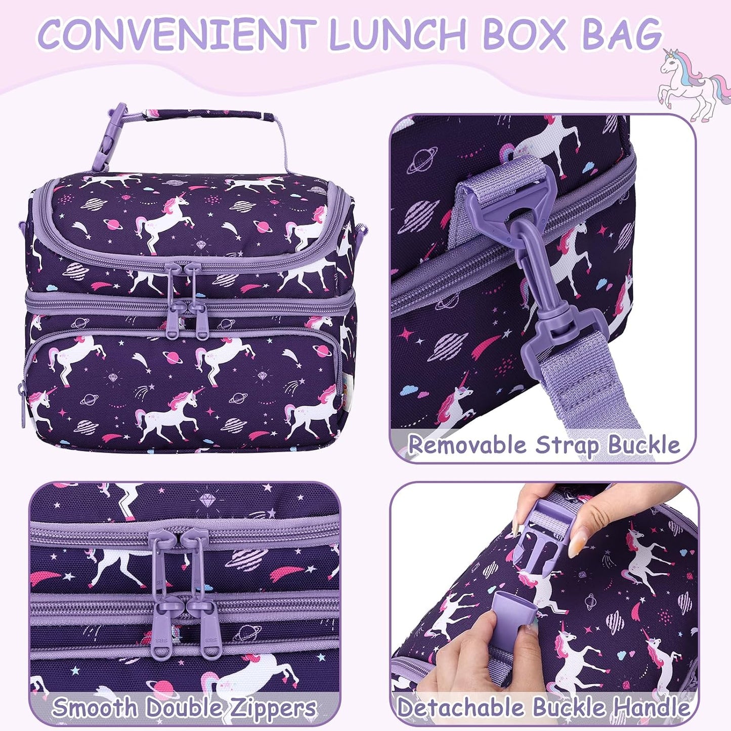 Kasqo Lunch Bag Kids, Dual Compartment Insulated Cooler Bag 7.5L Girls Boys Toddler Lunch Box Containers for Daycare School Kindergarten Travel Ombre Butterfly