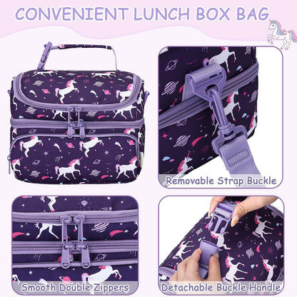 Kasqo Lunch Bag Kids, Dual Compartment Insulated Cooler Bag 7.5L Girls Boys Toddler Lunch Box Containers for Daycare School Kindergarten Travel Ombre Butterfly
