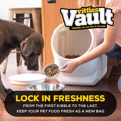 Vittles Vault Traditional Pet Food Storage Container For Dog Kibbles/Bird Seed/Oatmeal/Rice/Flour/Cereal, BPA Free Plastic, Sealed Airtight For Cat Food, Up To 50 lb, Made in USA, With Scoop, Gray