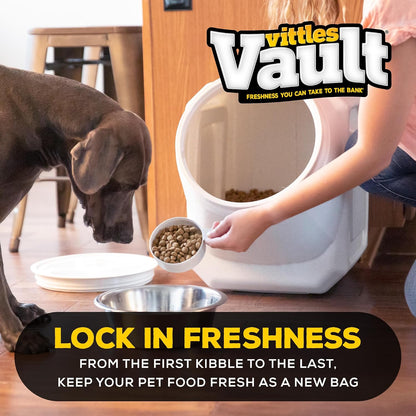 Vittles Vault Traditional Pet Food Storage Container For Dog Kibbles/Bird Seed/Oatmeal/Rice/Flour/Cereal, BPA Free Plastic, Sealed Airtight For Cat Food, Up To 30 lb, Made in USA, With Scoop, Gray