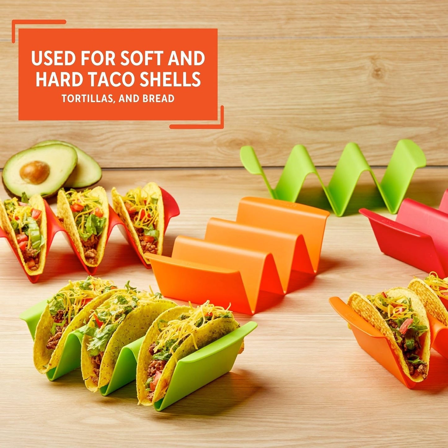 IMUSA 6pc Taco Holder Set, Red/Orange/Green