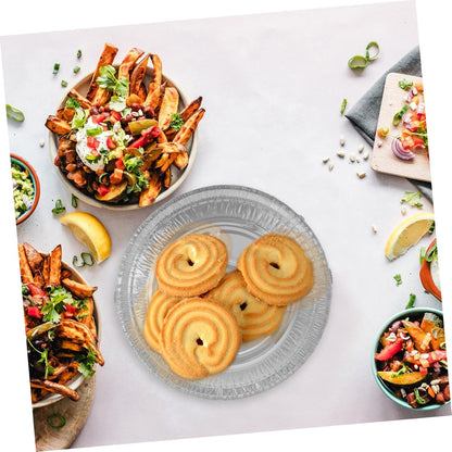 VOSAREA 50sets Aluminum Foil Pans Lids Bbq Trays for Baking and Serving Round Grill Foil Trays Pizza and Storage Containers for Meal Prep and Catering