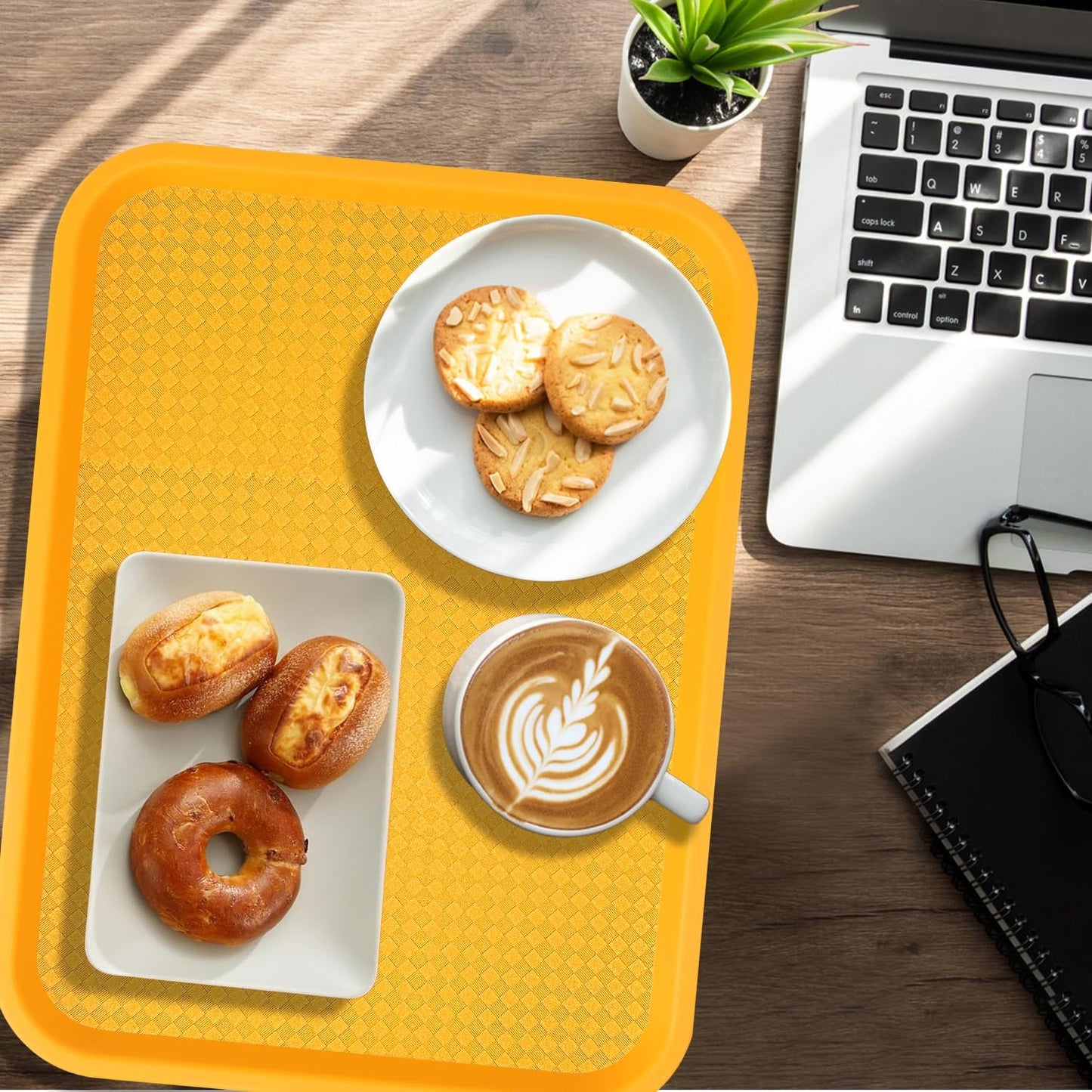 Plastic Fast Food Trays, 8 Pack Cafeteria & Restaurant Serving Tray Set for Coffee Table, Kitchen & Party, Multi-Color Reusable Snack Trays for Home, School, Events (11.8x16.3x0.8 Inches)