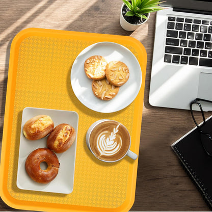 Plastic Fast Food Trays, 8 Pack Cafeteria & Restaurant Serving Tray Set for Coffee Table, Kitchen & Party, Multi-Color Reusable Snack Trays for Home, School, Events (11.8x16.3x0.8 Inches)
