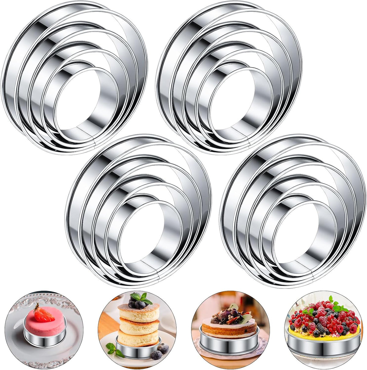 Boao 16 Pcs Cookie Rings for Baking English Muffin Ring Egg Mold, 3 Inch