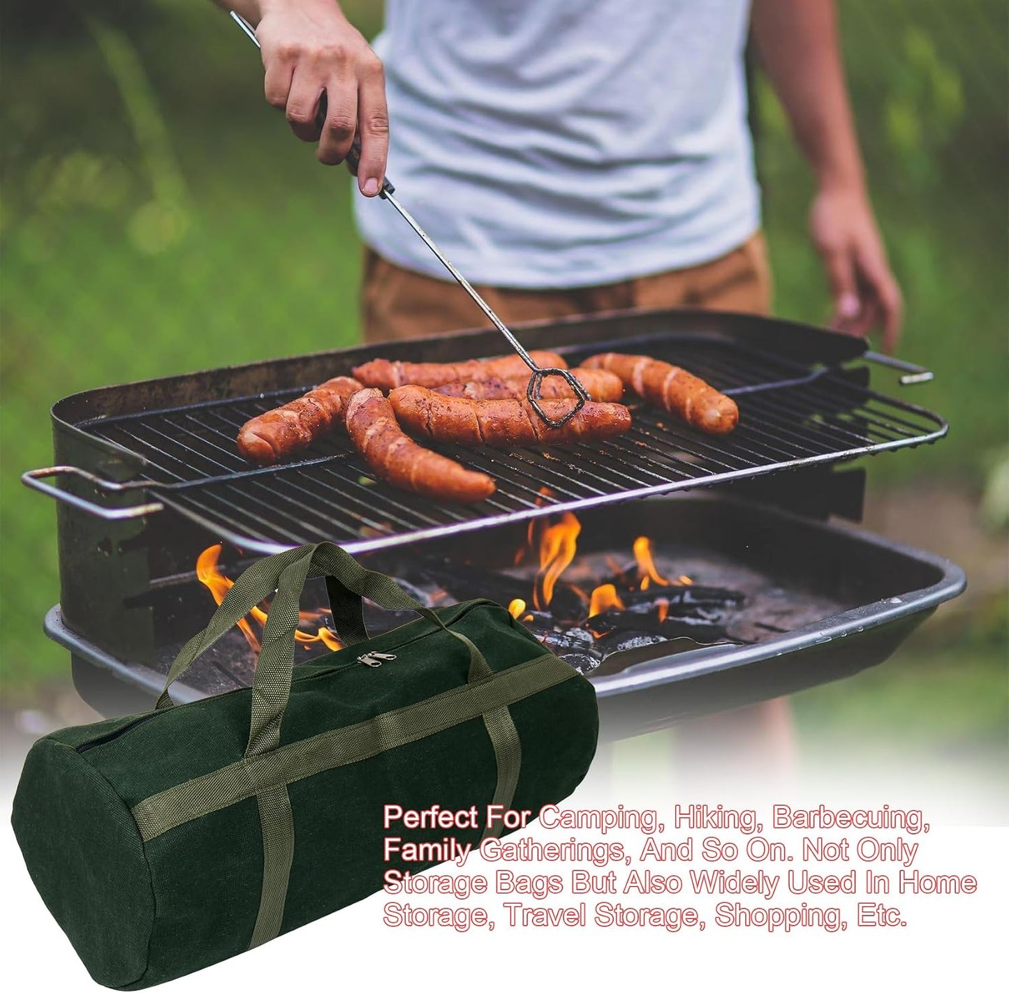 24" Grill Tool Storage Bag, Canvas, Black, Unisex, Classic Style, 60x24x24 cm/24 * 9.4 * 9.4 inches, Zipper Closure, Hand Strap, Perfect for Outdoor Grilling, Camping, Hiking