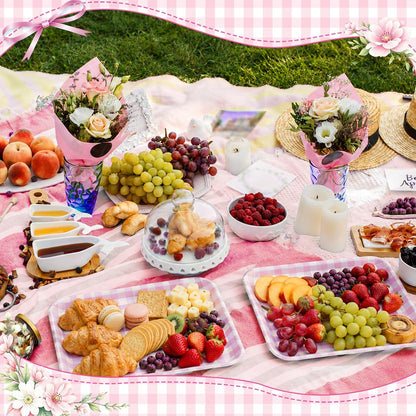 Vesici 3 Pcs Cherry Bow Serving Trays 13 x 10 Inch Pink Bow Cherry Melamine Platters Reusable Rectangular Serving Dishes for Coquette Wedding Baby Shower Birthday Party Sharing Snack Fruit Dessert